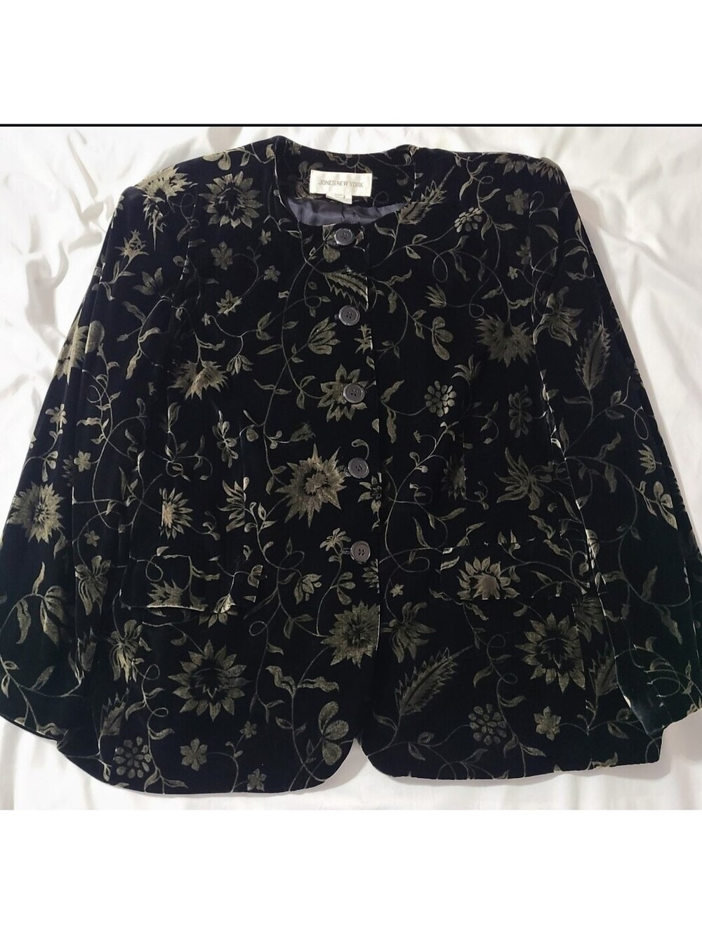 Jones New York 22W Black Floral Silk Rayon Velvet Blazer Jacket Plus Size